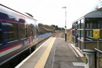 View from the west end of the platform at Livingston North on 28 January 2008 as the 1348 Edinburgh Waverley - Bathgate service prepares to move off on the final leg of its journey. In addition to the extensive activity currently underway in the immediate vicinity of Livingston North station, engineering work has now been extended much further west towards Bathgate. <br><br>[John Furnevel 28/01/2008]