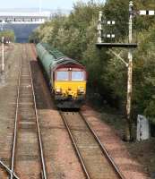 EWS 66227 held on the approach to Fouldubs Junction with the Dalston oil train on 13 September 2007 shortly after leaving the Grangemouth refinery.<br><br>[John Furnevel 13/09/2007]