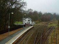 View north towards the signal box from the station footbridge at Pitlochry in February 2008.<br><br>[John Gray 11/02/2008]