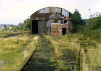 Awaiting the inevitable. The abandoned former SRPS depot in Falkirk in 1988.<br><br>[Ewan Crawford //1988]
