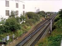 View looking east away from Falkirk Grahamston in 1988. The ground frame for the old SRPS depot at Springfield Yard is at the bottom left. The also gave access to a long loop for the Grangemouth branch.<br><br>[Ewan Crawford //1988]