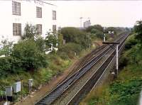 View looking east away from Falkirk Grahamston in 1988. The ground frame for the old SRPS depot at Springfield Yard is at the bottom left. The also gave access to a long loop for the Grangemouth branch.<br><br>[Ewan Crawford //1988]