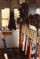 Interior of Insch signalbox looking to Aberdeen.<br><br>[Ewan Crawford //1990]