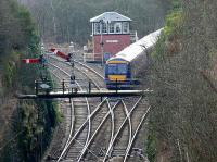 The 1413 Perth - Glasgow class 170 takes the Stirling Line at Hilton Junction south of Perth in February 2008. This view is only available in winter.<br><br>[Brian Forbes 18/02/2008]