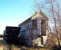 The abandoned signal box standing opposite the former Elgin East station. View northeast on 18 February 2008. <br><br>[Mick Golightly 18/02/2008]