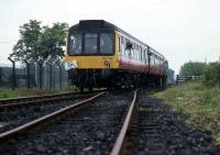 In June 1992, probably the last passenger train to traverse the Menstrie branch enters Cambus Junction for reversal. The line closed a year later.<br><br>[Mark Dufton /06/1992]