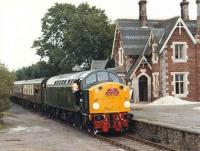 D200/40122 with the <I>Hadrian Pullman</I> railtour from Kings Cross at Appleby East on its way to Warcop on 31 July 1983. [See image 30390] for a 2010 view.<br><br>[Colin Alexander 31/07/1983]