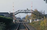 The automatic crossing barriers are up at Cambus...but the footbridge and signals reveal this is the scene in 1985. If a new footbridge is built to complement the new crossing, things will have gone (expensively) full circle!<br><br>[Mark Dufton /10/1985]