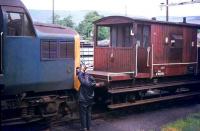 A class 37 being sanded at Aberdare in 1982 in preparation for the climb up to Tower Colliery.<br><br>[Ian Dinmore //1982]