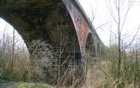 The viaduct spanning the Black Devon on the Stirling - Dunfermline line between the former Clackmannan and Forest Mill stations. The impressive structure is now in use as part of a walkway / cycle route and is seen here looking west towards Alloa on 28 February 2008. <br><br>[John Furnevel 28/02/2008]