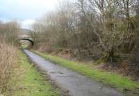 Looking north along the Devon Valley trackbed towards the Ochil Hills on 28 February 2008 from the site of Auchinbaird Siding. The siding acted as a reversing spur for the pits at Sauchie. Sauchie station itself was located behind the camera.<br><br>[John Furnevel 28/02/2008]