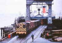 <I>Fog over the Channel...</I> as the penultimate Harwich - Hook of Holland train ferry loads at Harwich Town in 1987. <br><br>[Ian Dinmore //1987]