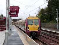 334 027 about to depart Larkhall on 8 March with a Dalmuir service.<br><br>[David Panton 08/03/2008]