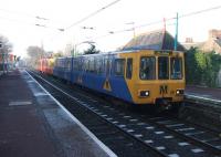 Metro train at Benton station on the Tyne & Wear Metro heading towards St James on 11 February.<br><br>[Brad Payne 11/02/2008]