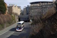 Departure along the former Caledonian route out of Princes Street on 19 March seen looking east from Grove Street Bridge. [See image 35477]<br><br>[Bill Roberton 19/03/2008]