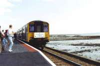 The <I>Scottish Power Express</I> about to leave the temporary platform at Culross on 21 June 1992 for the return trip to Edinburgh. <br><br>[Craig Seath 21/06/1992]