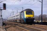 A Midland Mainline HST heads south at St Germains level crossing on 24 March (11.00 approx).<br><br>[Bill Roberton 24/03/2008]