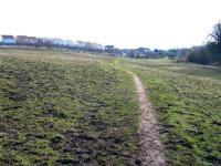 Route of the Elgin Waggonway <I>main line</I> seen on 19 March 2008, now a dirt track through the field at Milesmark in Dunfermline, heading south towards Colton Sidings on the Dunfermline to Stirling line.<br><br>[Grant Robertson 19/03/2008]