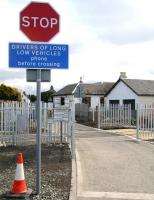 The rebuilt level crossing at Kincardine looking east towards the old station house and village on 27 March 2008. The crossing once gave access to Kincardine power station. <br><br>[John Furnevel 27/03/2008]