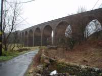 The curved viaduct on the LYR <i>Padiham Loop</i> between Simonstone and Great Harwood opened in 1877 and last carried trains in 1964 but thankfully is a listed structure as it looks magnificent. (Map Ref SD 751338)<br><br>[Mark Bartlett 28/03/2008]