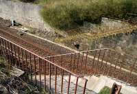 Stairs to nowhere remain in place at the site of the former Winchburgh station on 25 March 2008.<br><br>[Craig Seath 25/03/2008]