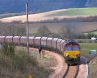 First coal train on the SAK, 66083 with 6G18, coal from Hunterston for Longannet PS via Stirling and Alloa. This inaugral service over the reopened route ran on 5 April 2008.<br><br>[Brian Forbes 05/04/2008]