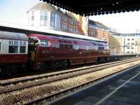 A Paddington - Penzance railtour, hauled by gleaming D1015 <i>Western Champion</i>, about to restart from a stop at Reading on 5 April 2008.<br><br>[Michael Gibb 05/04/2008]