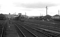 Looking back from a southbound train out of Inverness in June 1973 with the carriage sidings to the right and MPD to the left.<br><br>[John McIntyre 09/06/1973]