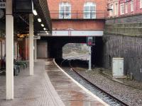 Westbound platform looking east towards Bolton and Manchester under the station booking office and Wallgate<br><br>[Mark Bartlett 26/03/2008]