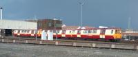 A 3-car Subway train in SPT livery standing at the depot in Govan in April 2008.<br><br>[Colin Harkins 12/04/2008]