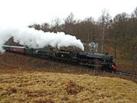 45407 and 60009 approach the loop at Kincraig in very heavy rain.<br><br>[John Gray 13/04/2008]