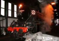 Withdrawn in Sept 1967, the last operational steam loco on BR Eastern Region, K1 62005, receives attention in Grosmont shed on 3 April. This locomotive is no stranger to the Fort William - Mallaig <I>Jacobite</I> specials, when it has been known to carry the nameplate of K4 <I>Lord of the Isles</I> along with a 65J shed plate [see image 5491]. <br><br>[John Furnevel 03/04/2008]