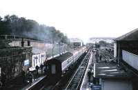 A steam hauled railtour stands at Markinch in October 1983 just about to leave for the south.<br><br>[David Panton /10/1983]