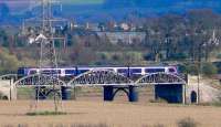 Turbostar working the 1647 Perth to Edinburgh crossing the Earn Bridge<br>
Look at the arches and find the flood high water marks.<br><br>[Brian Forbes 15/04/2008]