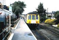 116 388 standing at the single platform Meadowbank Stadium in August 1986 with a Commonwealth Games shuttle service from Waverley. View is northwest towards Lochend South Junction.<br><br>[David Panton /08/1986]