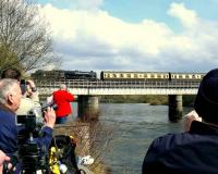 Some well known photographers standing to the south of The Tay Bridge, Perth, on 13 April as <I>The North Briton</I> crosses the river.<br><br>[Brian Forbes 13/04/2008]