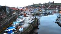 Looking to Whitby from above. The looped siding can be seen and the old shed is just round the bend in the line.<br><br>[Ewan Crawford 02/04/2008]