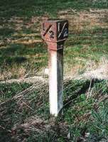 Old LNER milepost photographed near Milnathort in April 1999, nearly 30 years after the line was lifted.<br><br>[David Panton /04/1999]