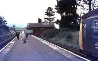 Scene at Battersby in 1979 with a train standing in the bay platform and passengers coming and going.<br><br>[Ian Dinmore //1979]