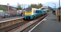 A Manchester - Carmarthen via Newport evening service formed by 175105 calls at Craven Arms on 2 May 2008.<br><br>[John McIntyre 02/05/2008]