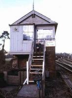 Signalman Mike Hayman on the steps of Cowley Bridge Junction box, Exeter.<br><br>[Ian Dinmore //]