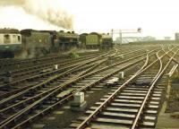 K1 2005 + 5MT 4767 <I>George Stephenson</I> leave Newcastle Central on 24 October 1981 for the Tyne Valley (via Scotswood) on a railtour.<br><br>[Colin Alexander 24/10/1981]