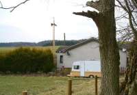 Modified TV aerial mast at a former crossing cottage on the Peebles Railway north of Eddleston in March 2008.<br><br>[John Furnevel 26/03/2008]