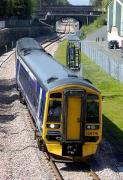 158 715 about to take the platform line at Alloa station junction on 8 May with a training run from Stirling.<br><br>[Bill Roberton 08/05/2008]