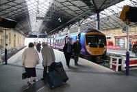 The 0947 First TransPennine service to Liverpool Lime Street boarding at Scarborough station platform 4 on the morning of 3 April 2008.<br><br>[John Furnevel 03/04/2008]