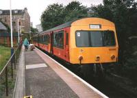 Scene at Paisley Canal terminus in July 1997 as the driver of DMU 101686 emerges to change ends for the short trip back to Glasgow Central.<br><br>[David Panton /07/1997]