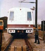 A Hong Kong Metrocar on the Tyne & Wear PTE test track in 1977 as part of an arrangement with Metro - Cammell who built both the Hong Kong and T&WPTE cars.<br><br>[Colin Alexander //1977]