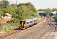 Alphaline liveried 158 service about to run into Bathgate terminus on 13 May 2008. <br><br>[James Young 13/05/2008]