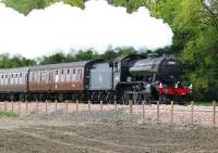 61994 <I>The Great Marquess</I> rattles past Blackgrange level crossing, Stirling bound, with the second of the four shuttles put on for the official reopening of the SAK line.<br><br>[Brian Forbes 15/05/2008]