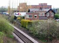 Goldsborough on the Harrogate to York line closed in 1958 and just a plain single line passes the site. The station has been converted into a home that incorporates the upper floor of the signal box into the living accommodation. The relay room below is the garage. View towards Knaresborough from the adjacent main Harrogate to York road. [See image 23596] <br><br>[Mark Bartlett 28/04/2008]